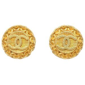 Chanel Button Clip-On Earrings Gold 96P 126454